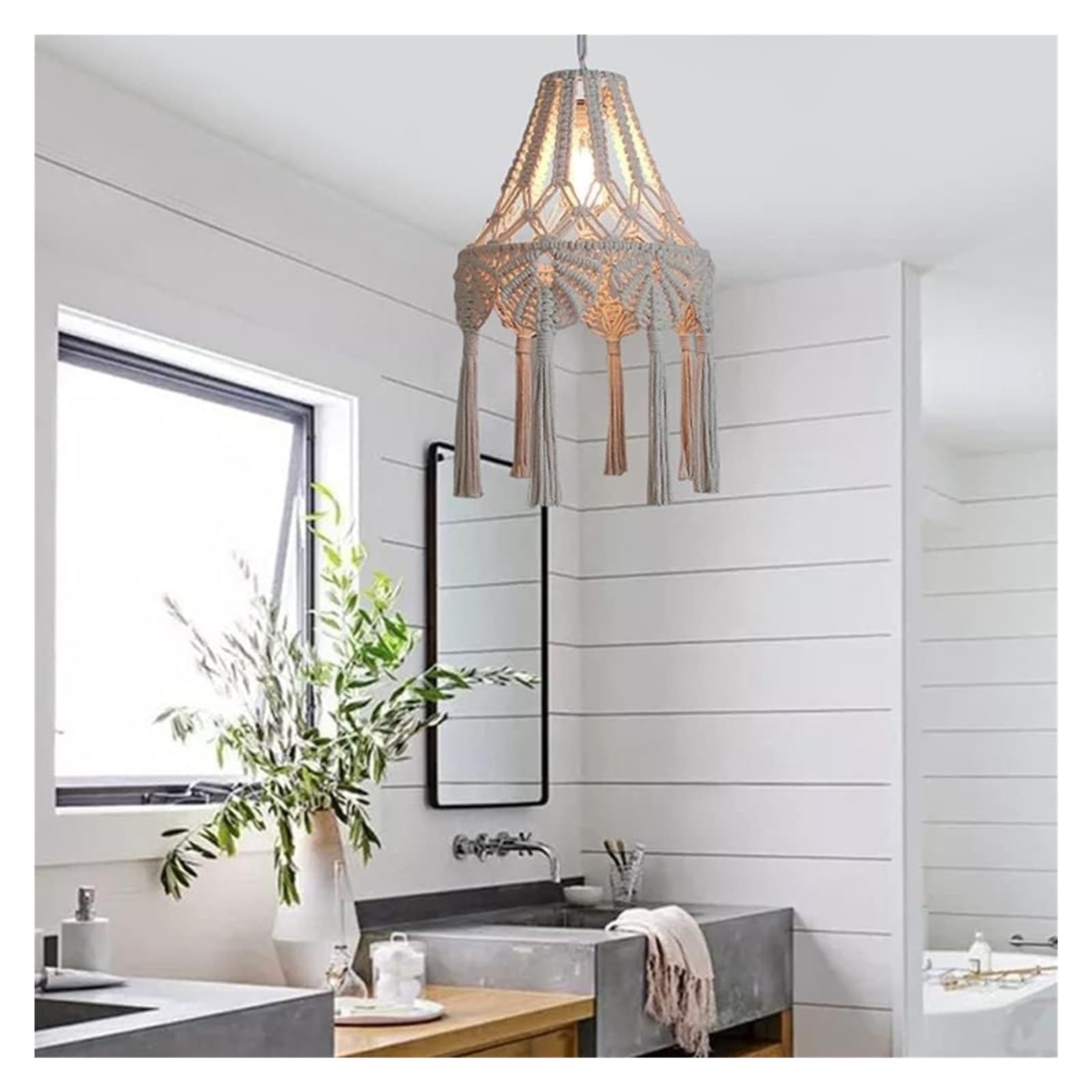woven cotton rope ceiling lampshade, farmhouse countryside style bedroom living room dining room kitchen pendant light — image 2