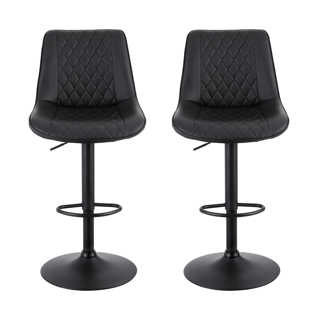 Artiss 2x Bar Stools Kitchen Swivel Gas Lift Counter Chair Diamond Leather Black — image 3