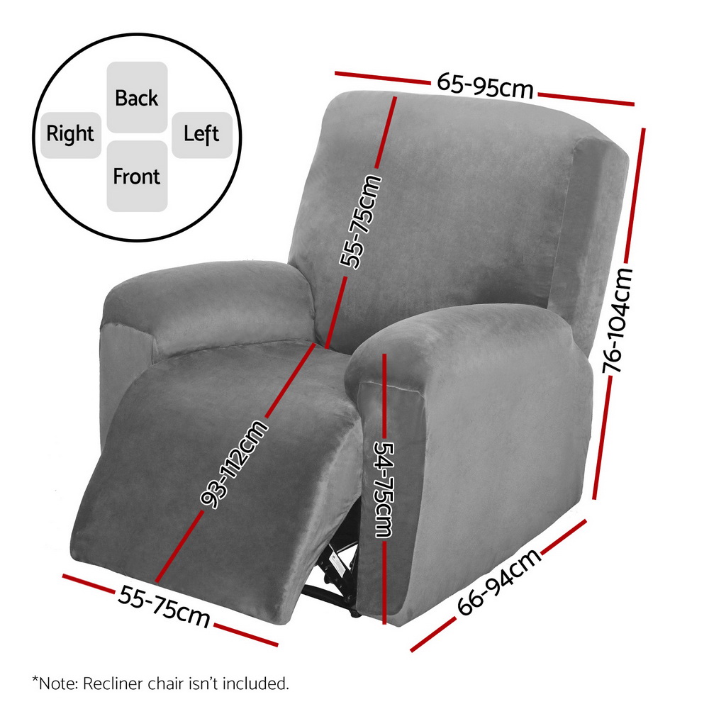 Artiss Recliner Chair Covers 1 Seater Velvet Grey โ image 2