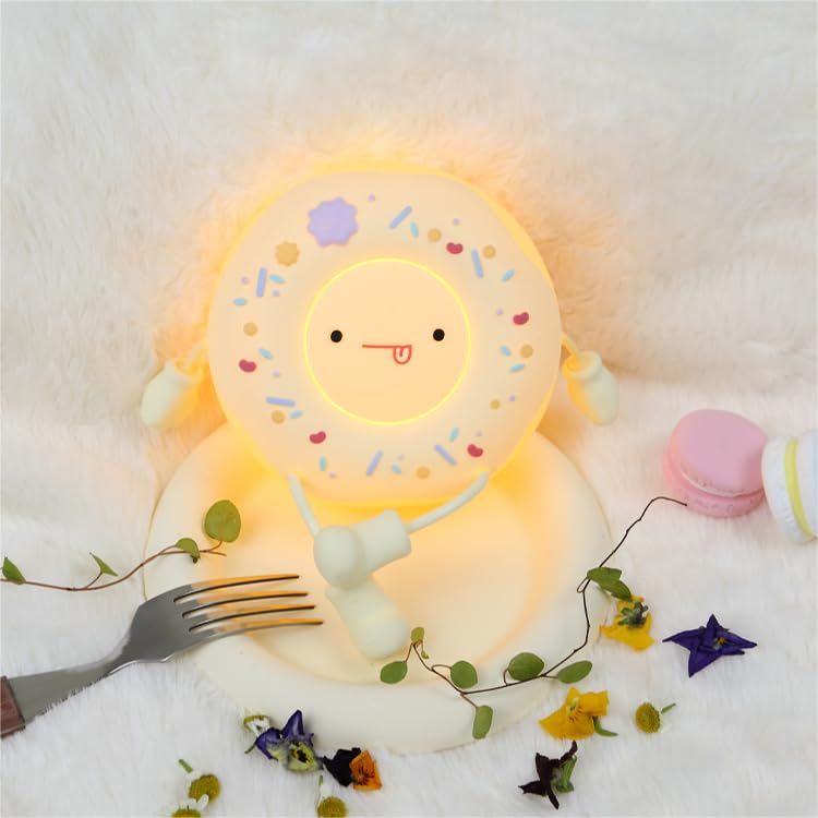 Cute Donut Lamp - Donut Dessert Night Light, Silicone Kids Night Light, Rechargeable Adjustable, Contact Switch (White) — image 2