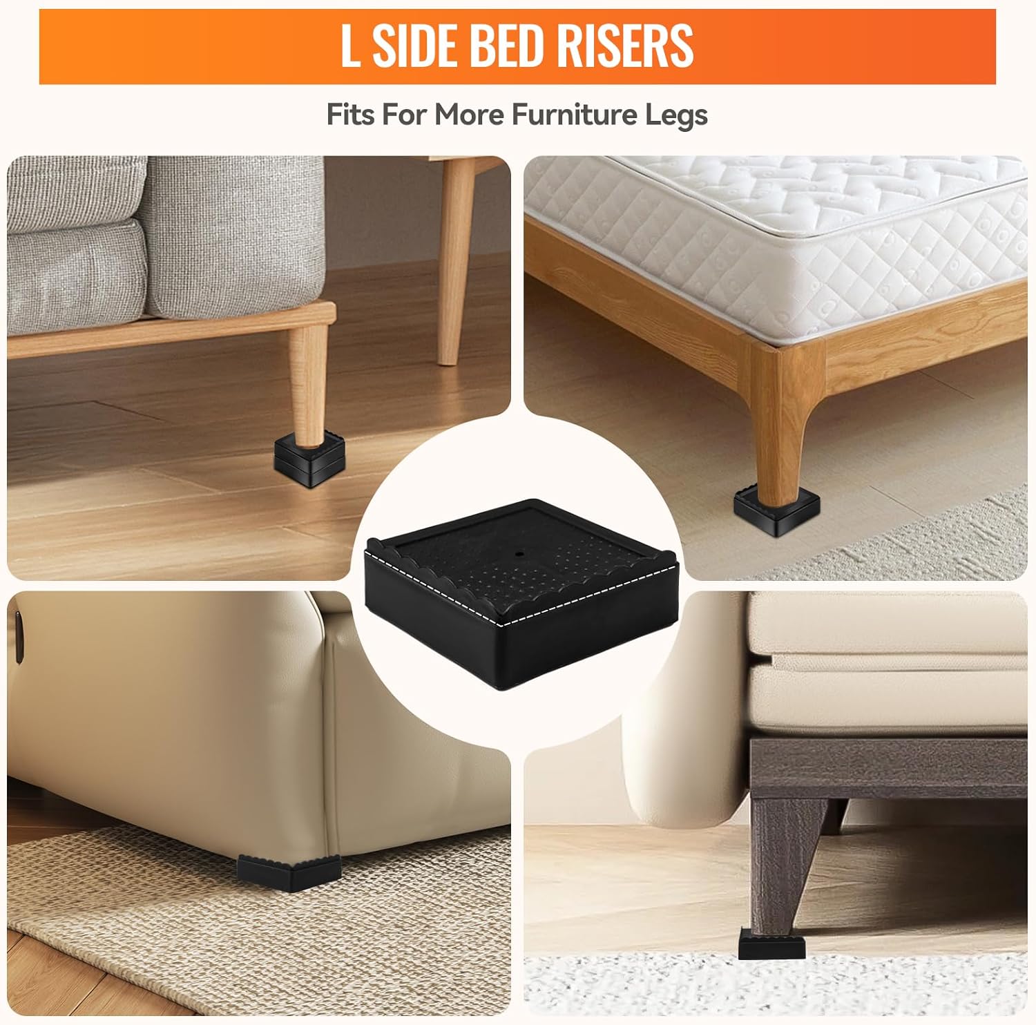 Furniture Risers, 4 Pack Bed Risers with Non-Slip Grip and Heavy Duty Support, 1 Inch 2 Inch 3 Inch 4 Inch Height Lift for Couch, Sofa, Table, Desk, Chair — image 3
