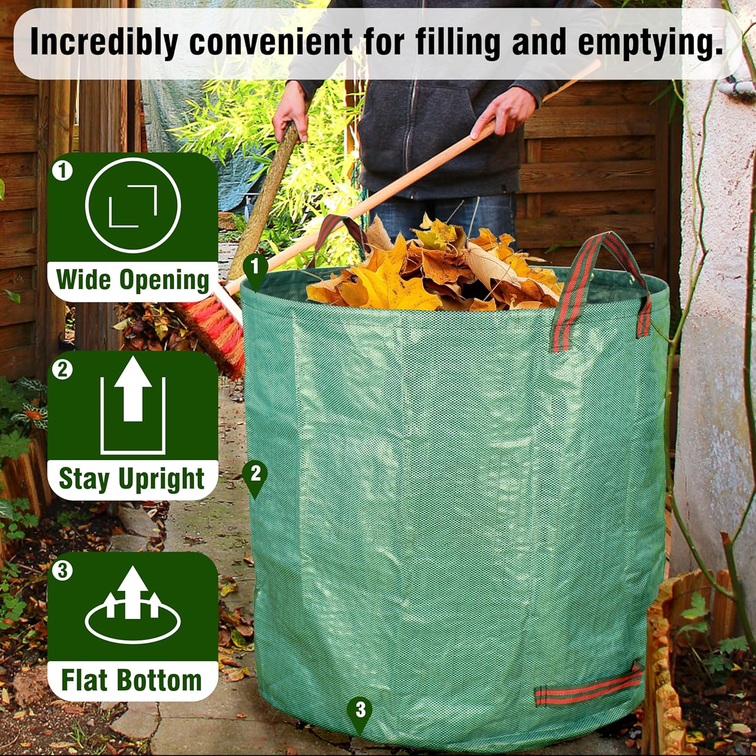 2-Pack 132 Gallon Yard Waste Bags, Reusable Heavy Duty Collapsible Garden Leaf Bags with Plastic Ring, Stand-Up Yard Waste Bin for Leaves, Lawn Debris & Grass — image 3