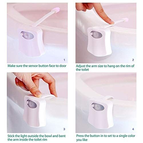 2 Pack Toilet Night Lights, 8-Color Changing LED Bowl Nightlight with Motion Sensor Activated Detection, Cool Fun Bathroom — image 2