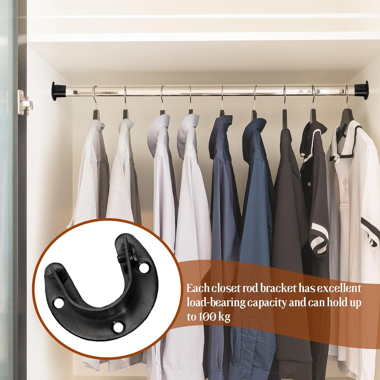 Biaungdo 1-1/4 Inch Stainless Steel Closet Rod End Supports, 4 Pcs Black Heavy Duty Wardrobe Rod Brackets Closet Pole Sockets Flange Rod Holder, U-Shaped โ image 5