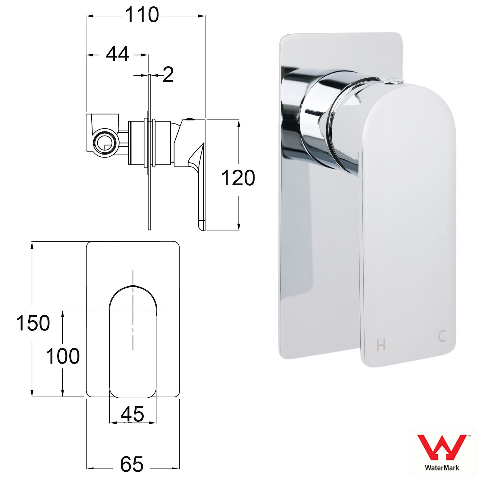 Chrome Square Lever Handle Shower Mixer Hot Cold Water Valve Watermark Standard โ image 2