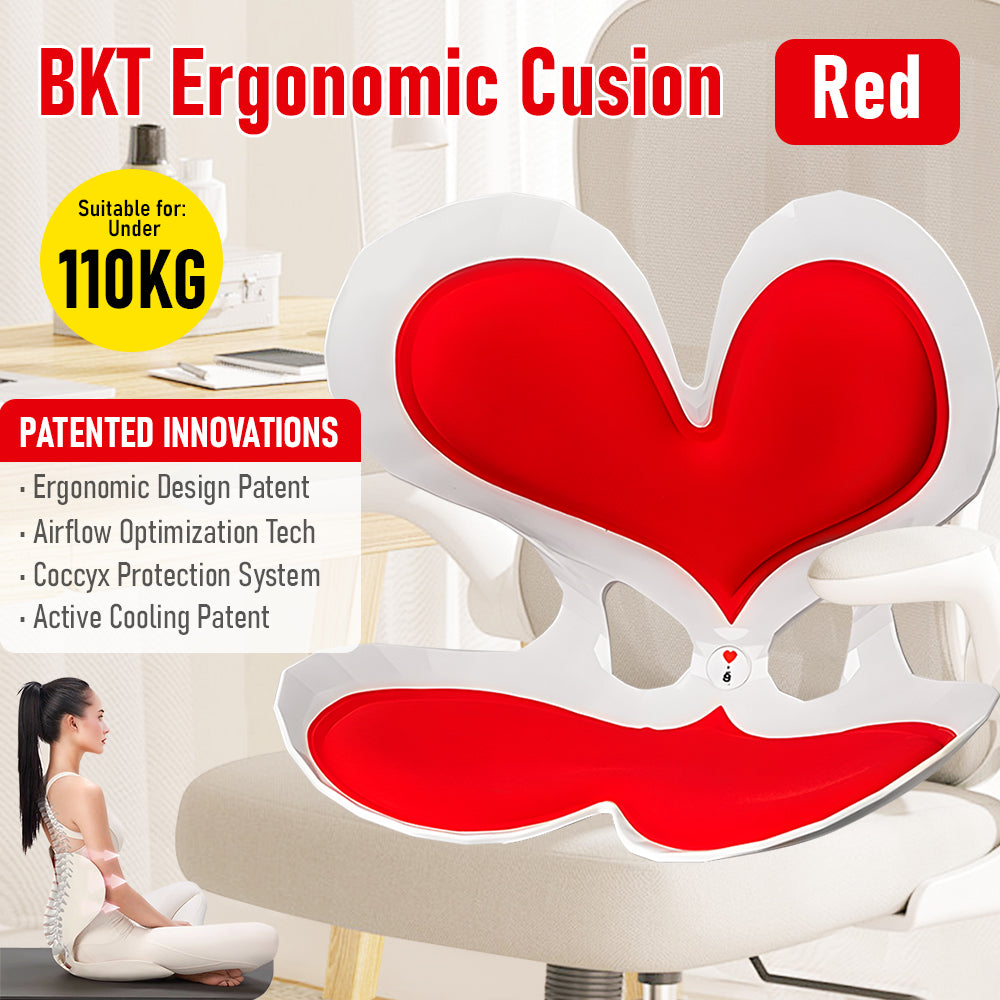 BKT Cushion Portable Ergonomic Lower Back Seat Lumbar Support Chair Posture Correction Max Load 110kg for Home Office Chair and Floor Seat Red Heart Design — image 2