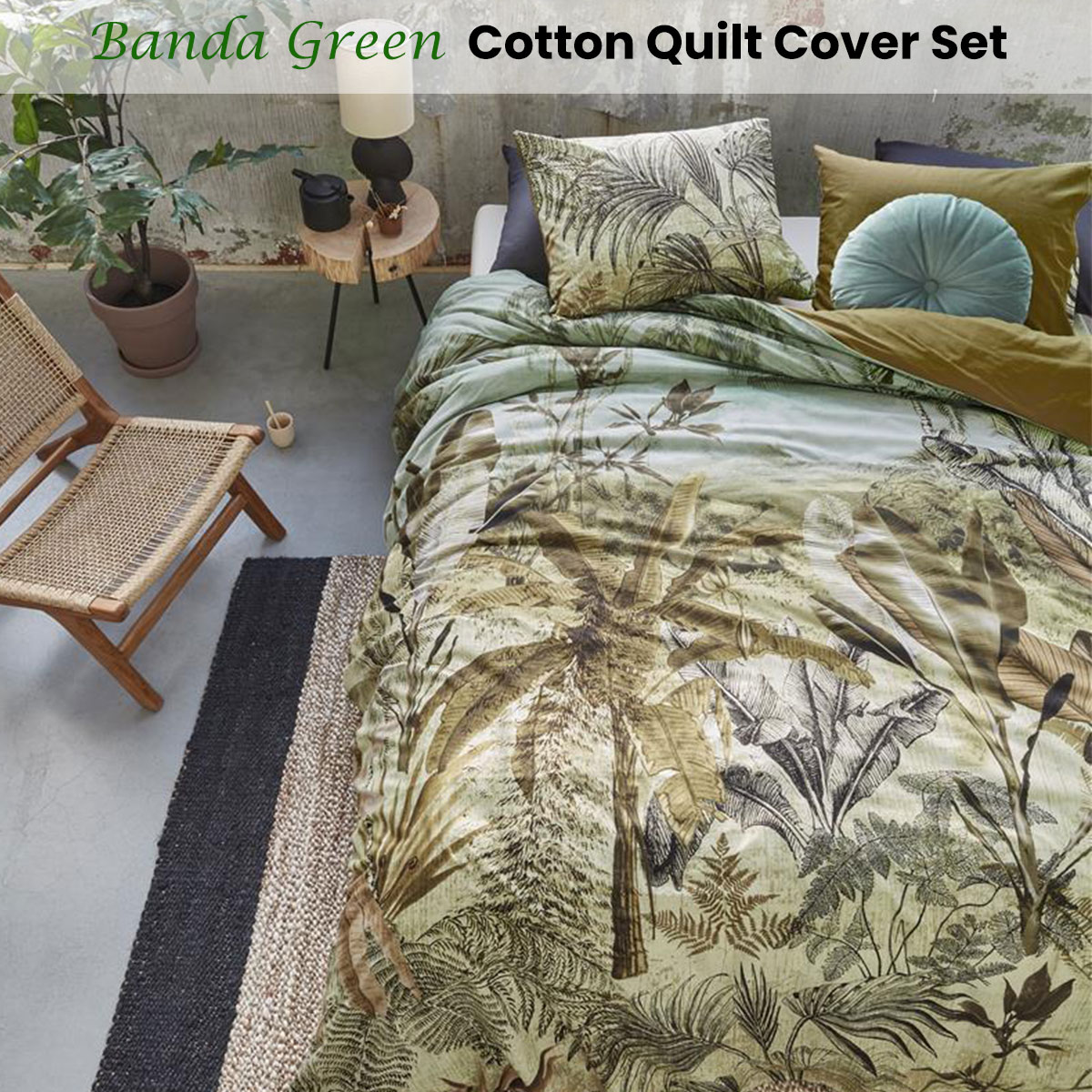Bedding House Banda Green Cotton Quilt Cover Set King โ image 2