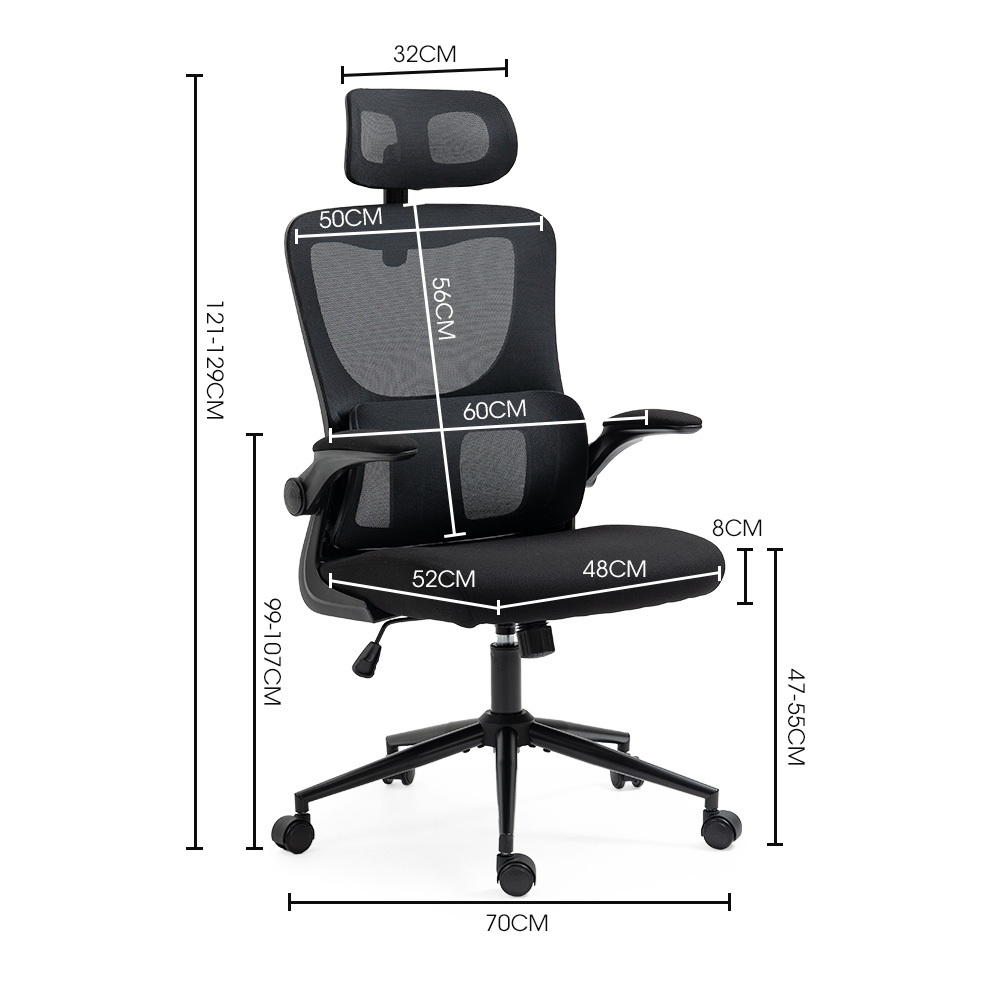 FORTIA Ergonomic Office Desk Chair, Lumbar Support, Mesh Fabric, Adjustable Headrest, Retractable Armrests, Black — image 2