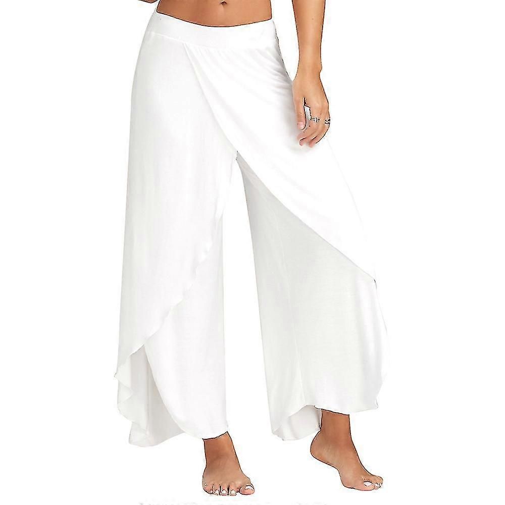 Women's Harem Palazzo Pants Wide Leg Split Flowy Loose Fit Casual Yoga Trousers Plus White - 5XL