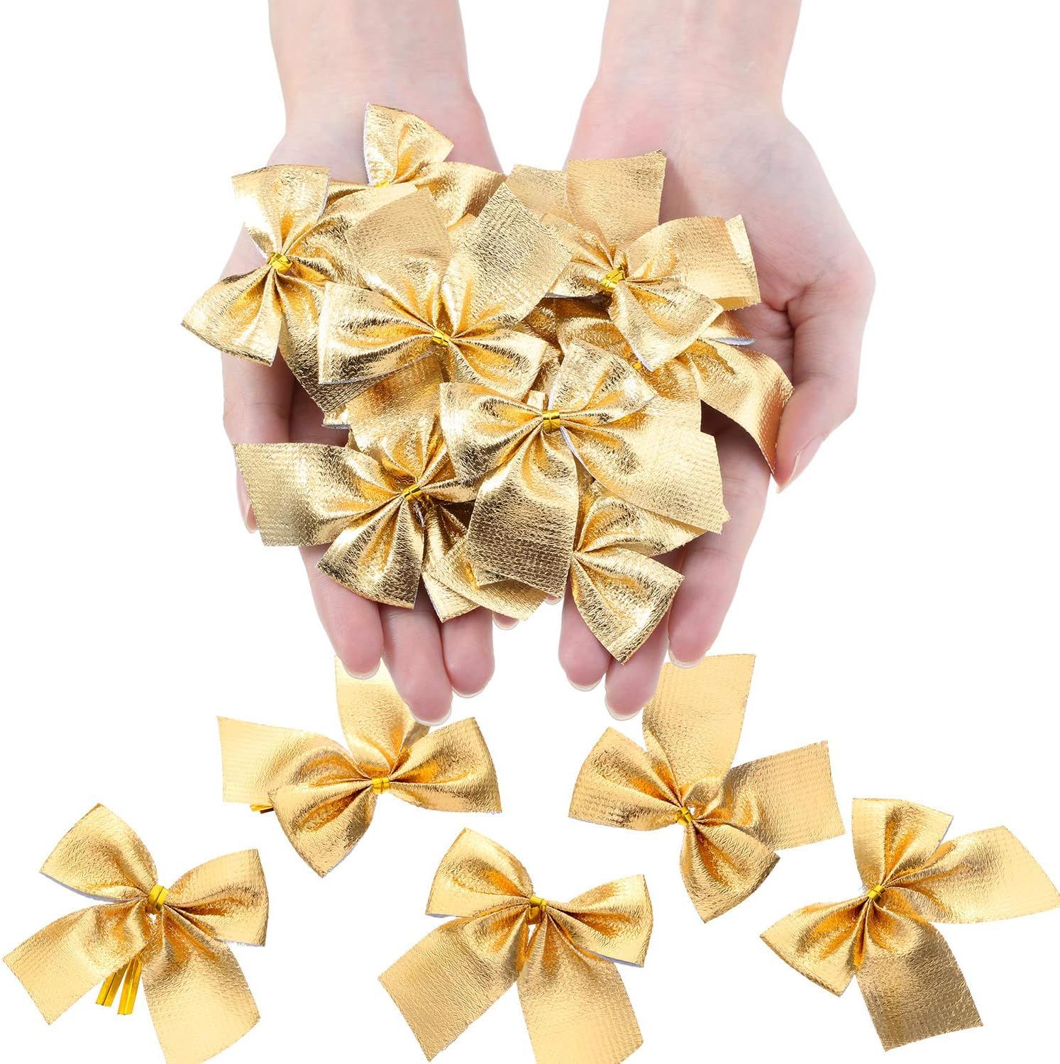 72 Pack Mini Christmas Tree Bows 6 cm Ribbon Bows Ornaments for Christmas Tree Hanging Decoration (Gold) โ image 3