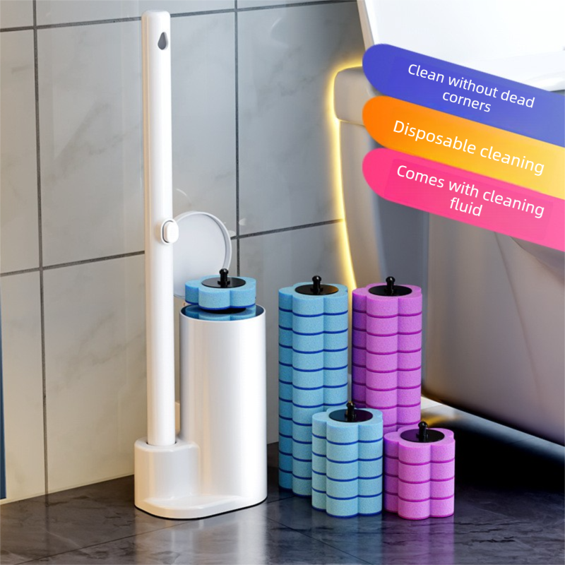 White Disposable Toilet Brush Set with Built-in Cleaner – Wall-Mountable, No-Drill Bathroom Cleaning Kit with Replaceable Heads(5 ocean-cleaning cotton pads) — image 2