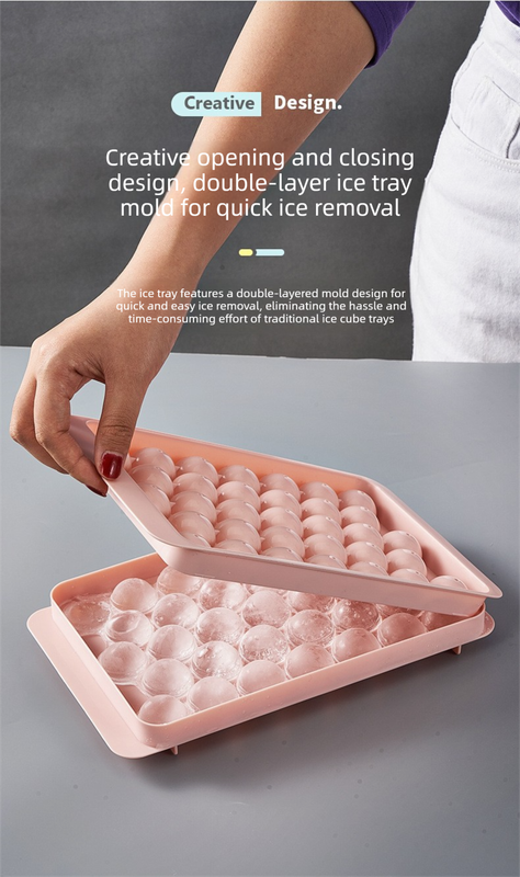2 PCS Round Ice Cube Trays with Lids 33 Cavity Sphere Ice Ball Maker Mould Stackable Hard Plastic Easy Release for Cocktails Whiskey Blue โ image 6
