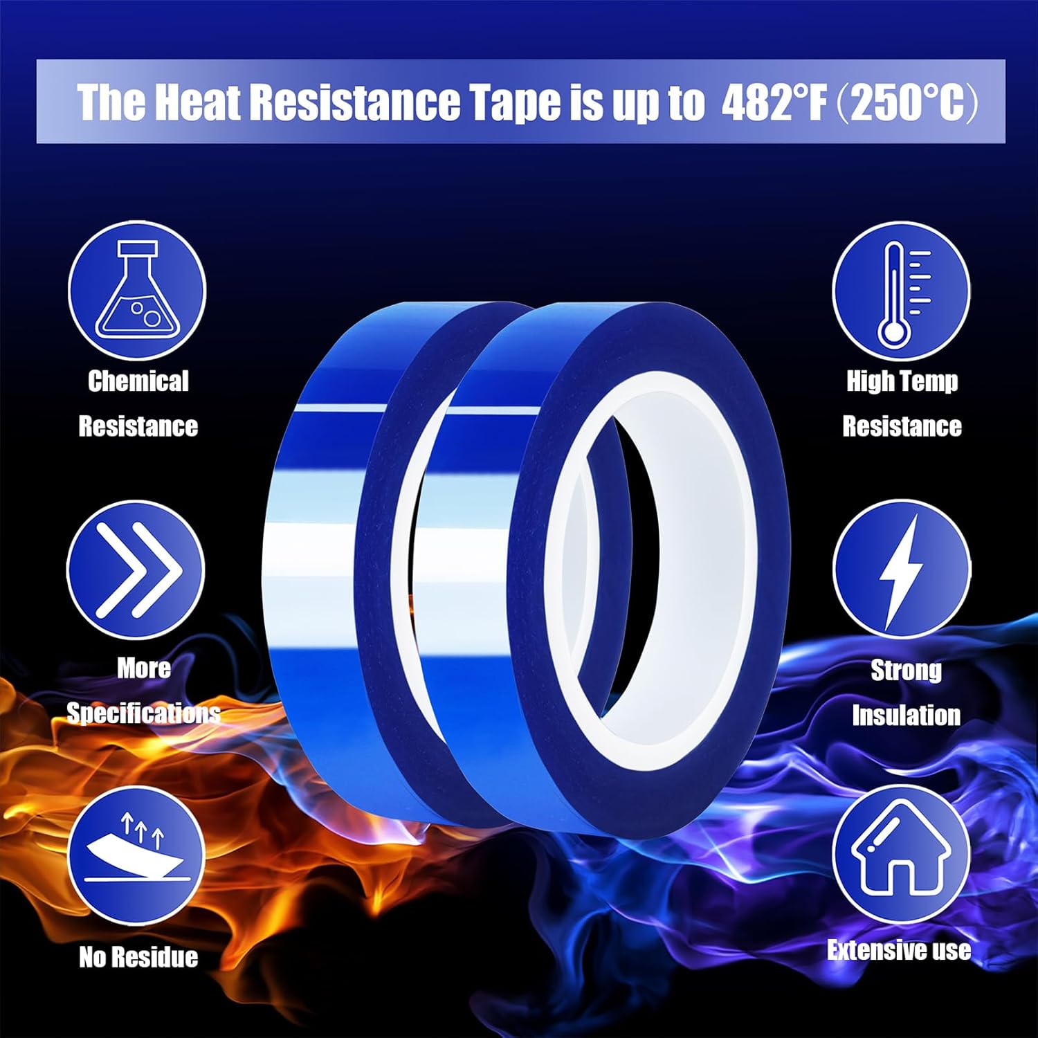 2 Rolls 10mm x16m(52FT) Blue Heat Tape High Temperature Heat Resistant Tape Heat Transfer Tape for Heat Sublimation Press Vinyl,No Residue โ image 6