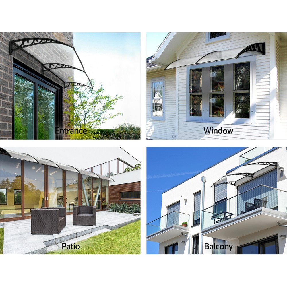 Instahut Window Door Awning 1mx2.4m Transparent โ image 3