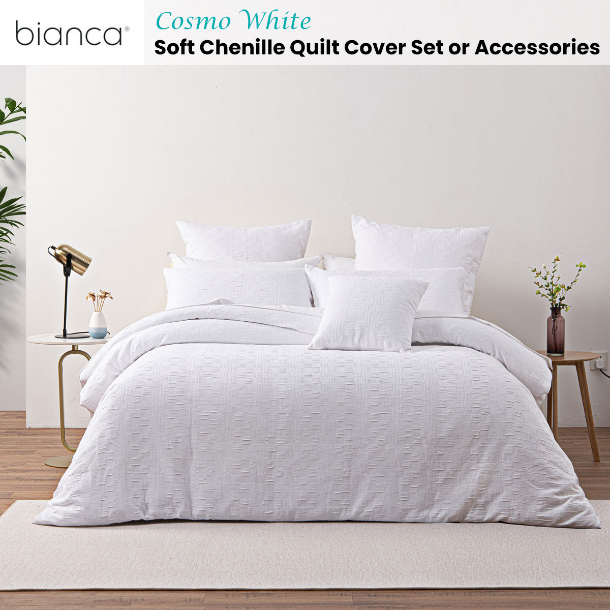 Bianca Cosmo White Soft Chenille Geometric Quilt Cover Set Queen — image 2