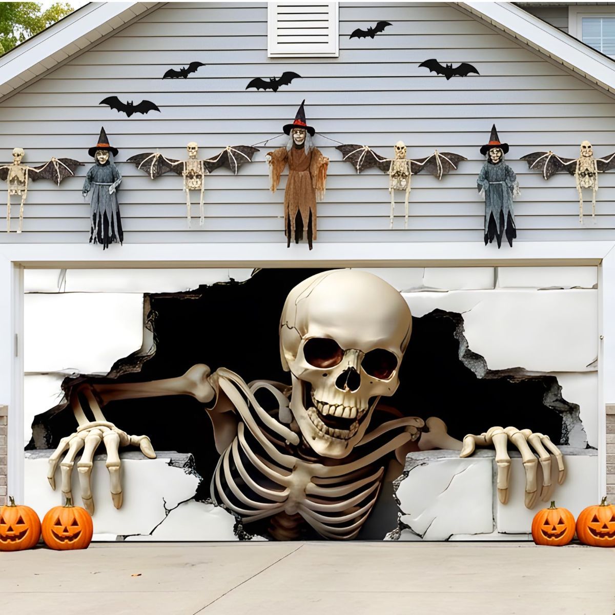 Halloween Garage Door Cover Halloween Decorations Outdoor Hanging Banner Garage - White - Size 7 × 8ft — image 2