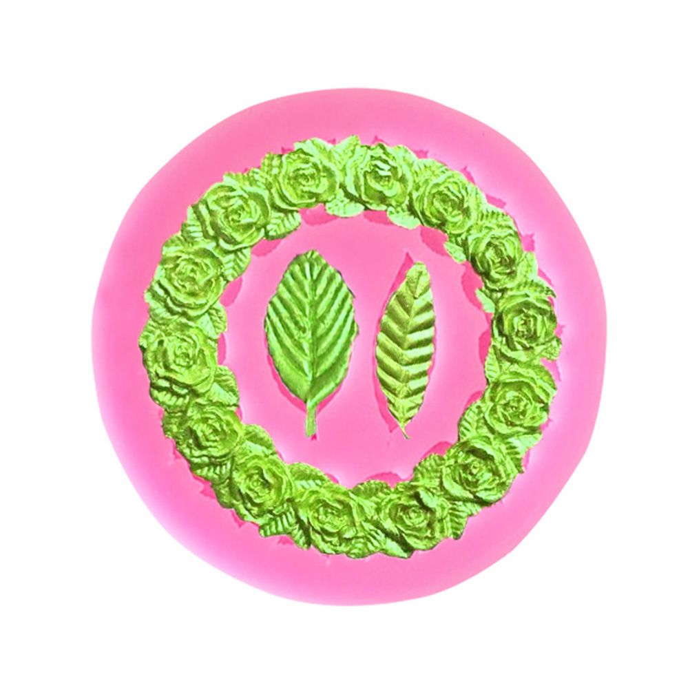 Rose Wreath with Leaves Fondant Mold DIY Silicone Molds for Wedding Valentine Party Baking Decoration — image 4