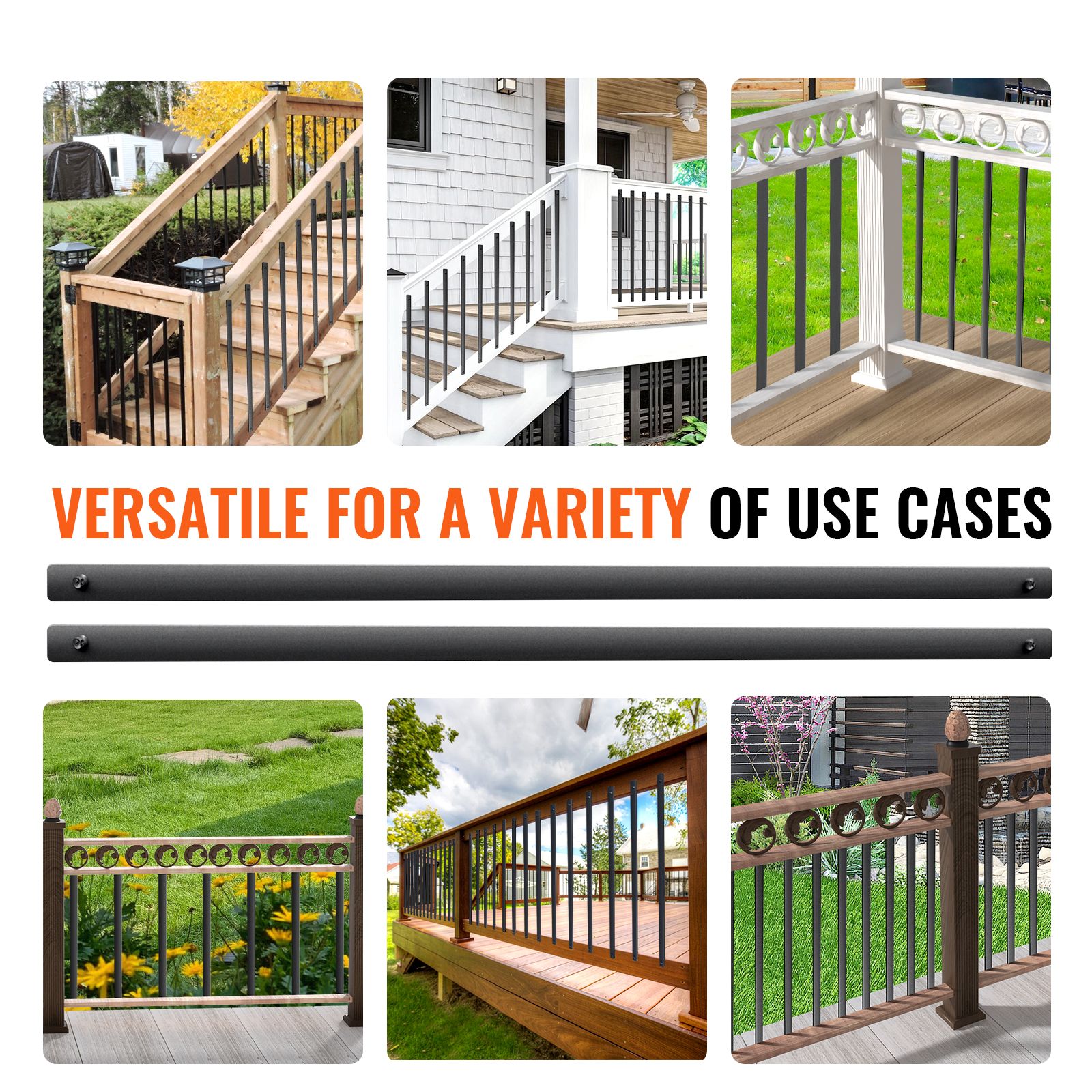 Staircase Metal Balusters, 32.28"x1"x0.2" Flat Aluminum Alloy Decorative Banister Spindles, 51 Pack Deck Baluster with Screws, Classic Hollow Deck Railing — image 6