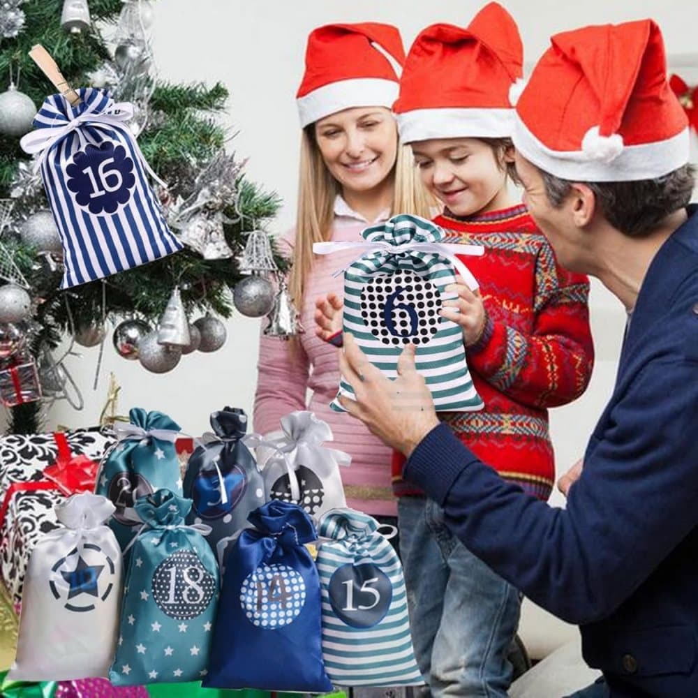 24 Christmas Calendar Bags, DIY Advent Calendar with Hanging Bags, Reusable Christmas Gifts, Blue — image 3