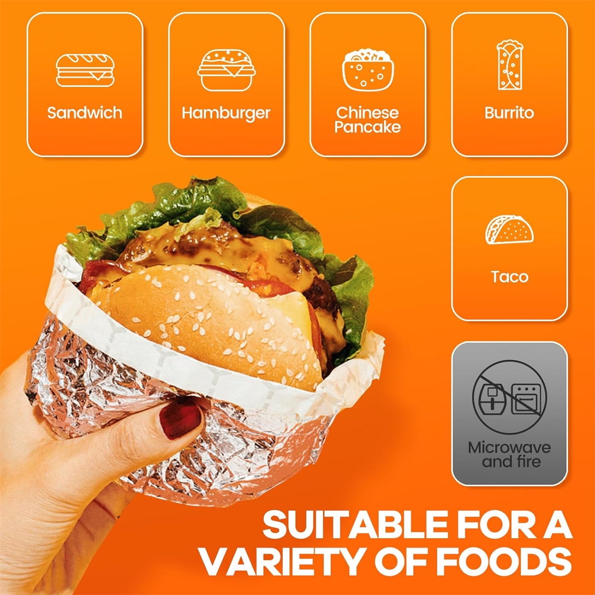 50 Pcs Sandwich Wrap Paper Insulation Paper Aluminum Foil Sheets for Burgers Wrapping Pre-Cut Foil Paper Heavy Duty BBQ Burrito Wrapping Paper Foil Sheets & β image 4