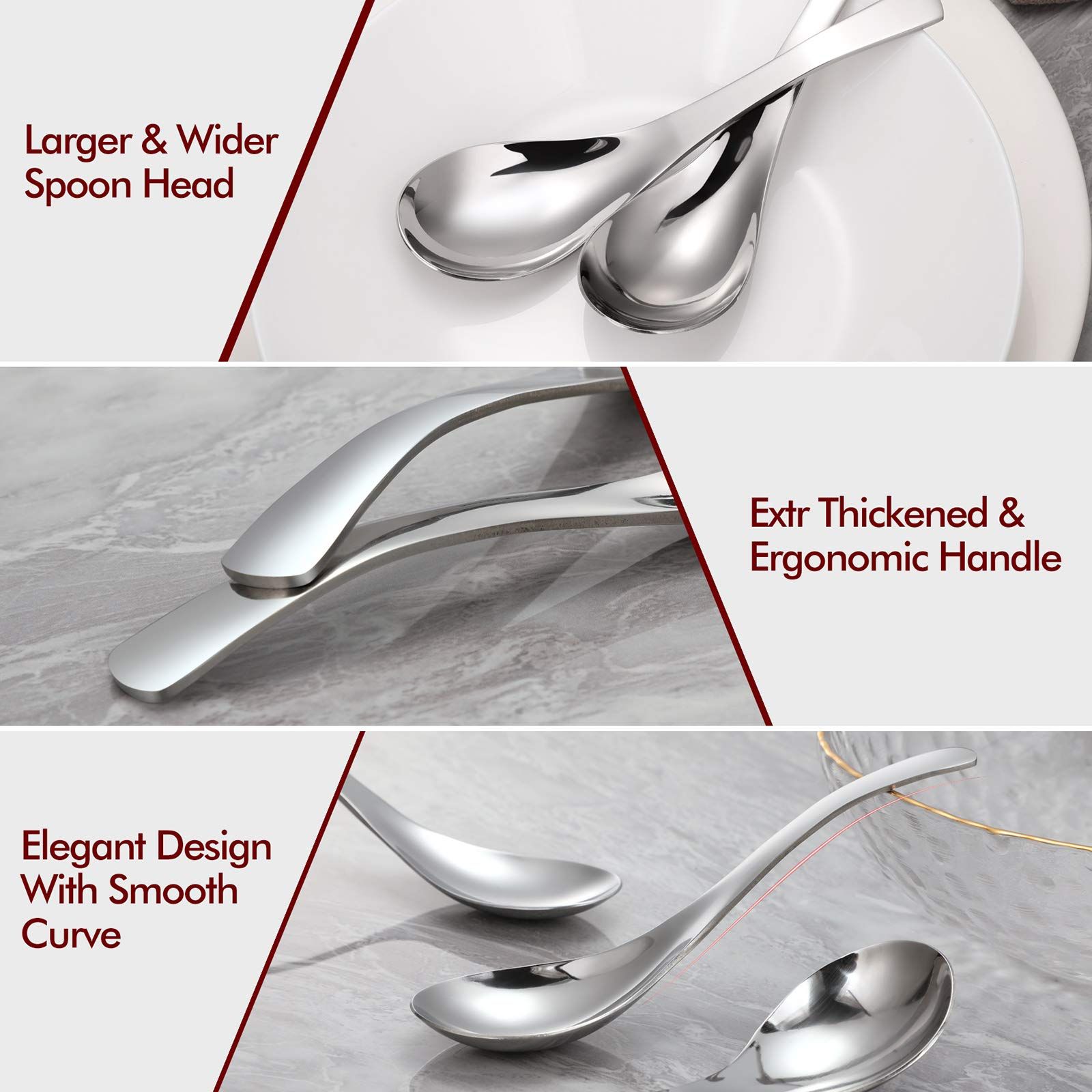 6pc Thick Heavy-weight Soup Spoons, High Grade Stainless Steel Soup Spoons, Table Spoons, Set of 6 — image 4