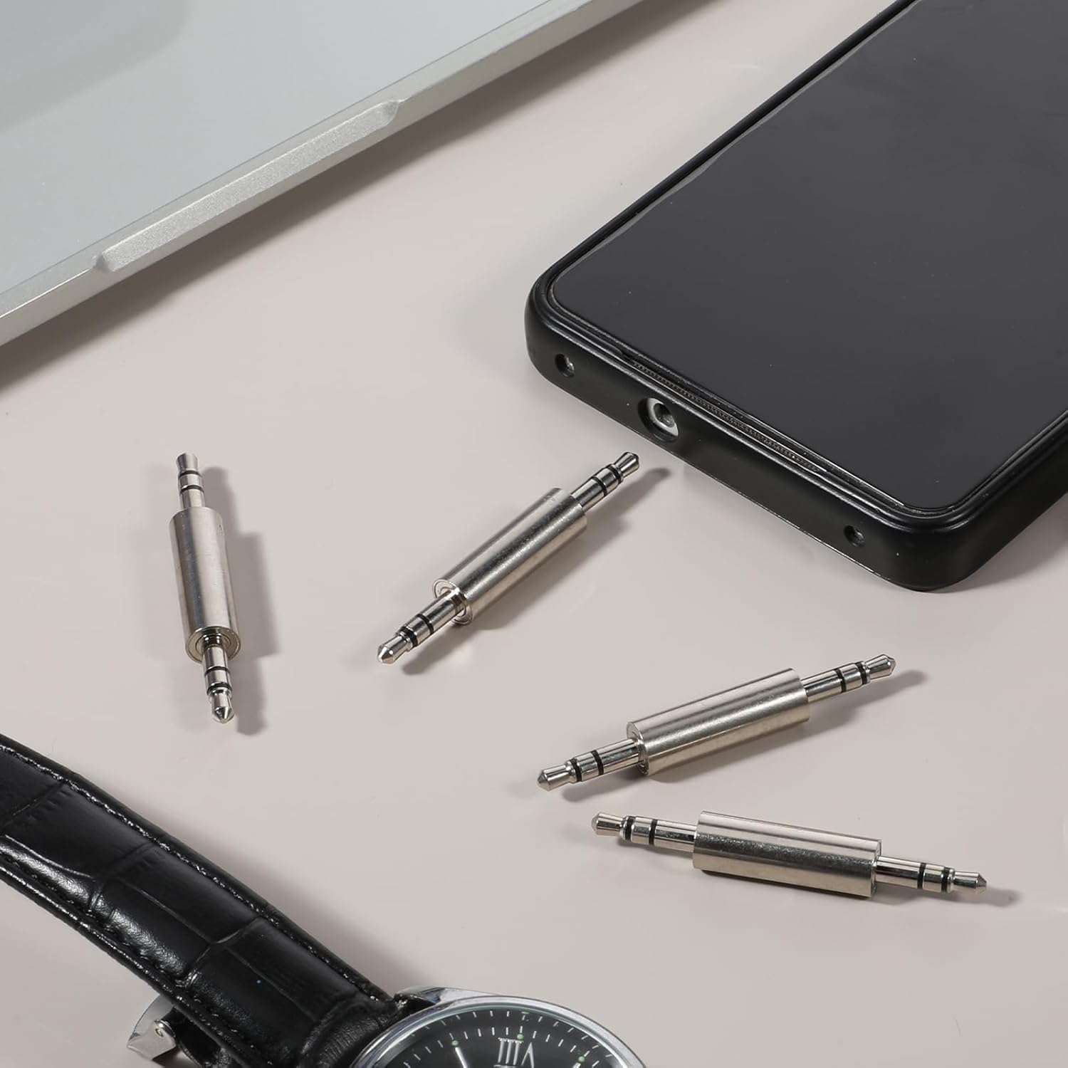 3.5 mm Male to Male Audio Cable Connector, 4 Pack 1/8" Audio Jack Stereo Jack Adapter Metal Silver Headphone Jacks Coupler Connector for Smartphones, Mic โ image 6