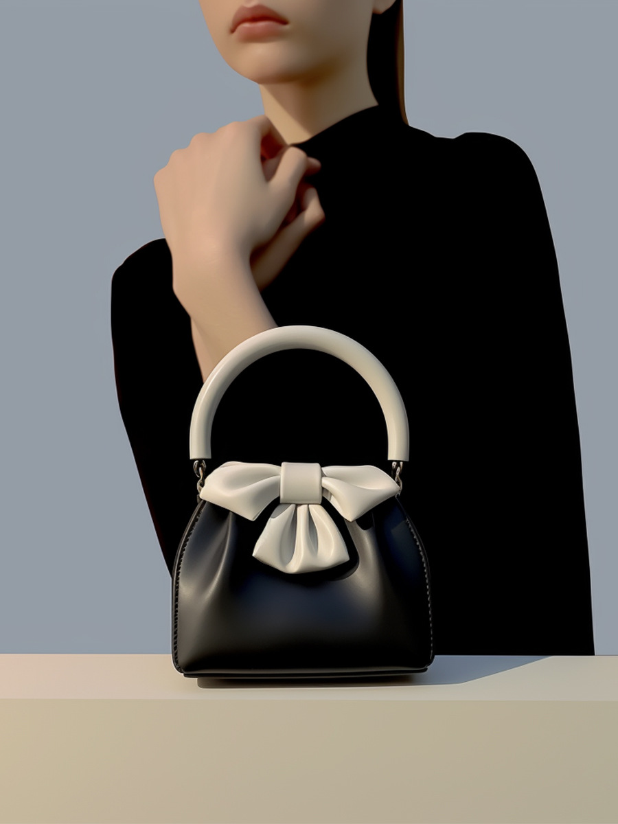 Statement Bow Mini Handbag - Black & White Color Block Top Handle โ image 4
