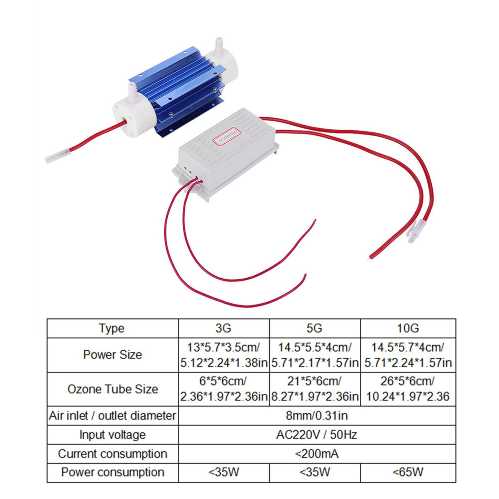 Ozone Generator Ozonator Ionizer Tube Air Purifier Quartz Tube Power Supply 220V 3G — image 4