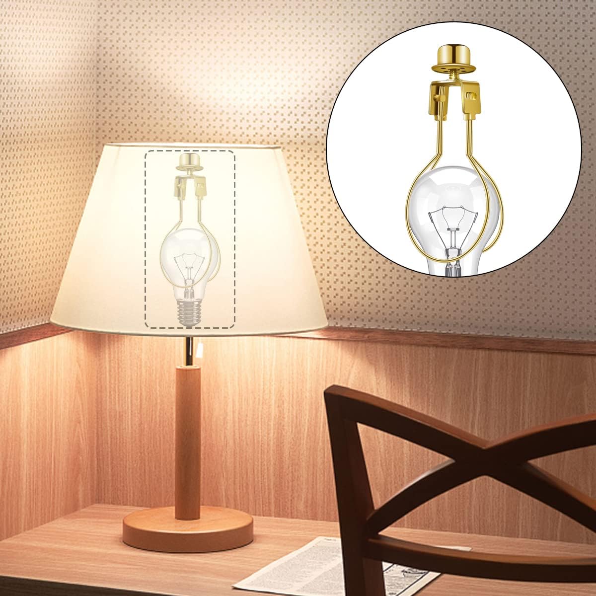 Lamp Holder for Clip-on Light Bulbs with Levellers, Include Finial - DIY Adapter for Shades (1 Pc, Gold) — image 6