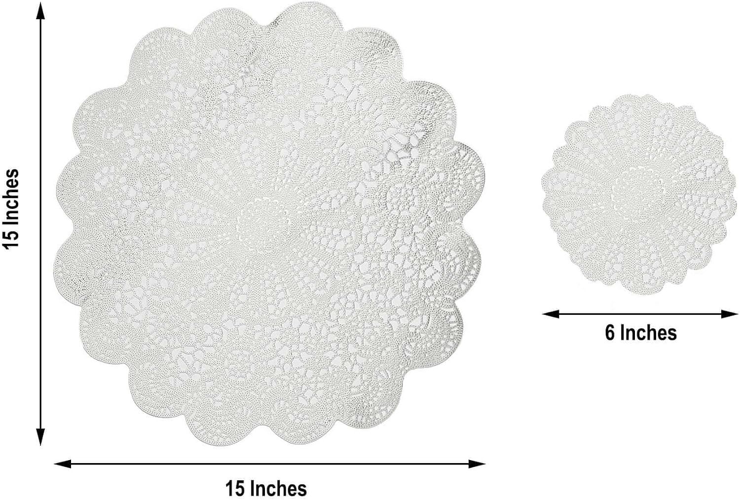 Efavormart 6 Pack 15" White Vintage Floral Vinyl Placemats - Non-Slip Round Metallic Lace Cutout Dining Mats for Wedding Events and Birthday Party Decor- 6 — image 3