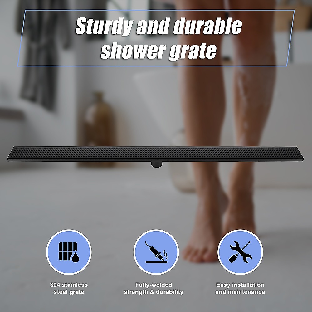 1200mm Bathroom Shower Black Grate Drain w/Centre outlet Floor Waste Square Pattern โ image 5