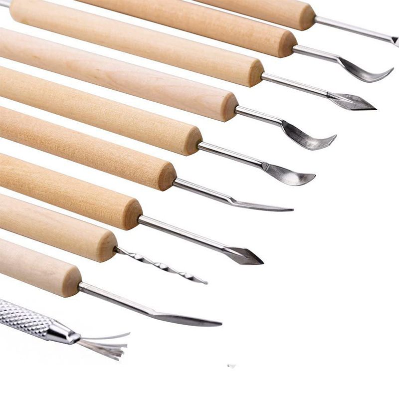 11 Pcs Pottery Clay Sculpting Tools, Double-Sided, Ceramics Tools Smooth Wooden Handles for Trimming, Embossing Pattern — image 4