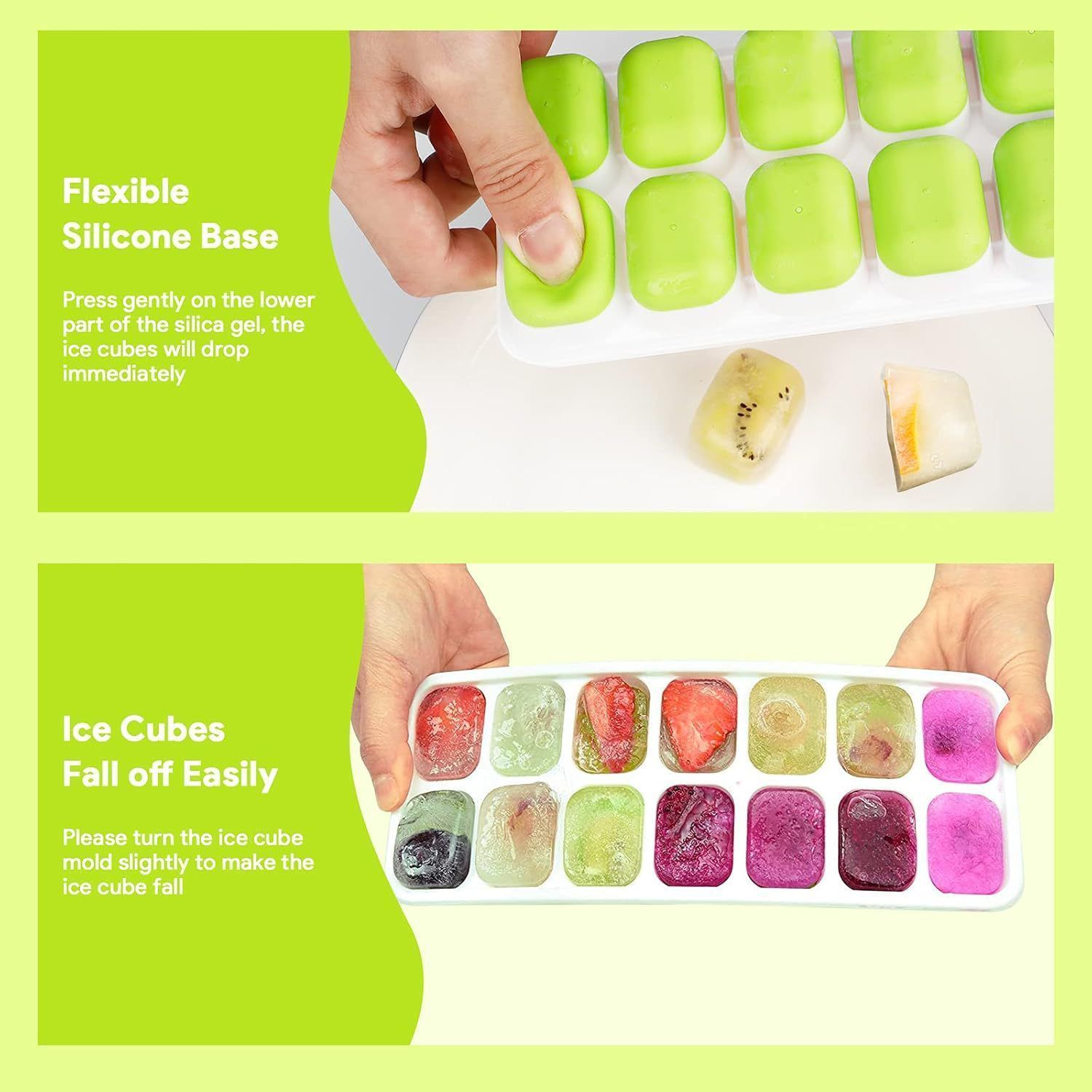 6Pcs 14-Grid Square Silicone Ice Cube Trays, Soft Bottom Ice Molds — image 2