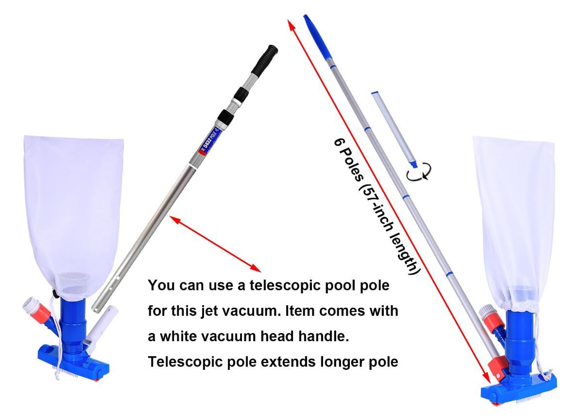 Jet Vacuum W/ 6 Section Poles of 57" for Frame Aboveground/Inflatable Pool Spa, No Electric Power Needed — image 6