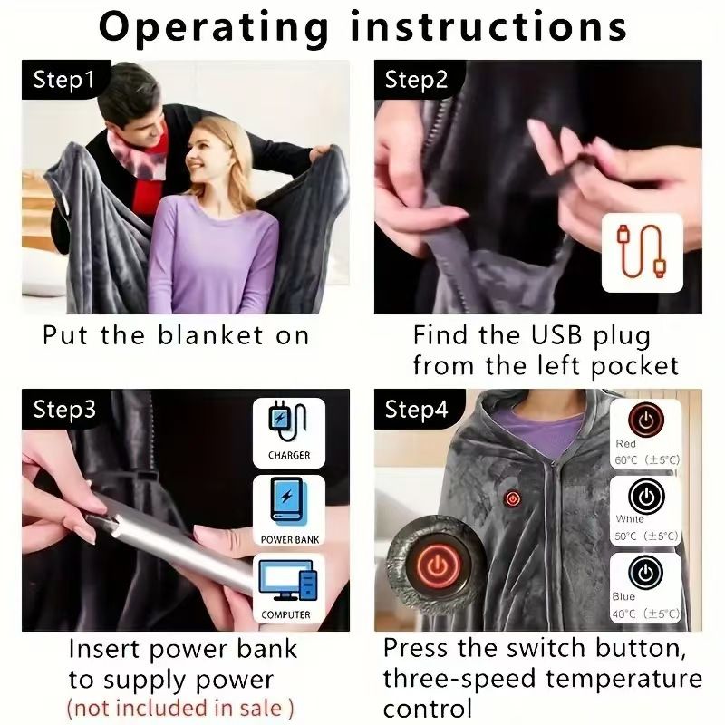Gray Heated Wearable Blanket with Carbon Fiber Core & Adjustable Heat โ image 6