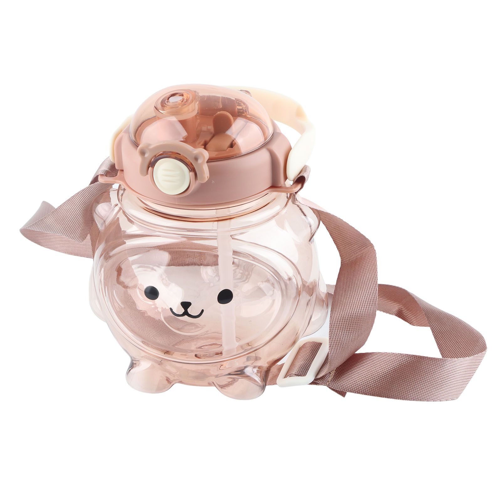 Large Water Bottle 1000ml Cartoon Bear Shape Portable Drinking Bottle with Straw Strap for Summer Coffee — image 5