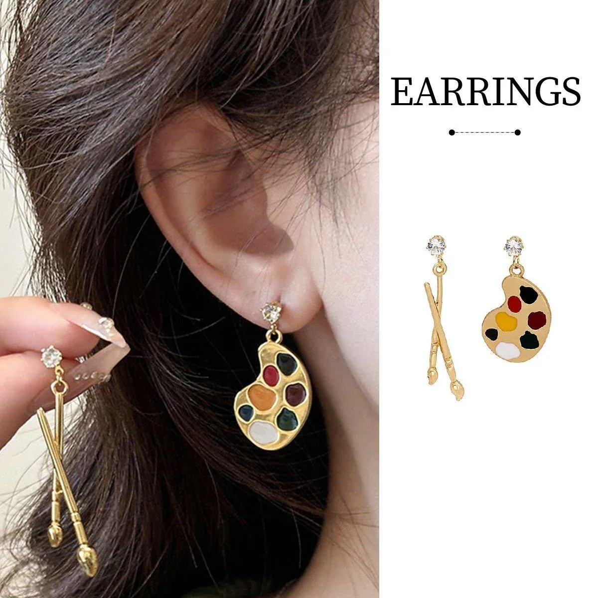 Artistic Asymmetric Earrings Brush and Drawing Board Design Creative Jewelry