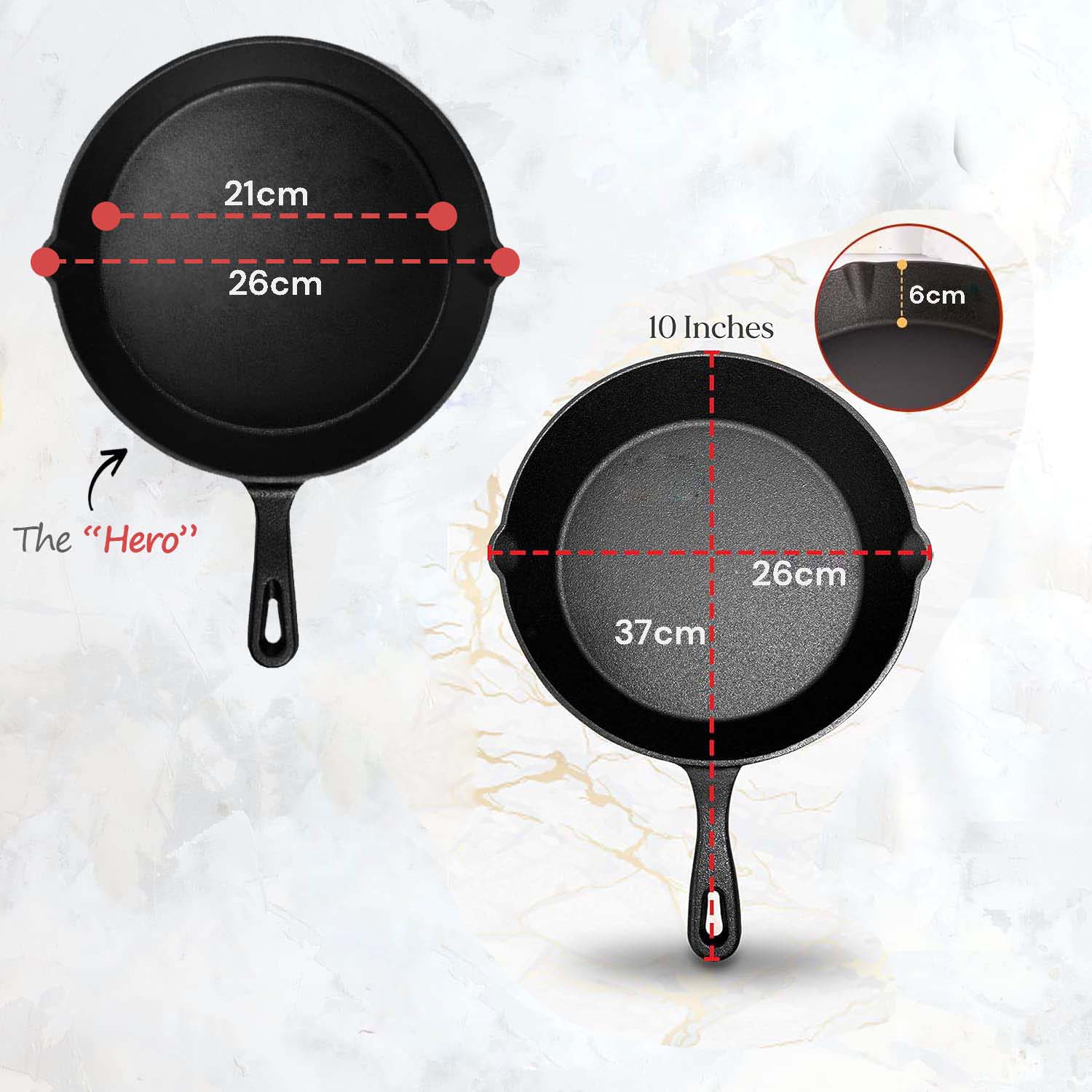 10inch 26cm Cast Iron Skillet Cookware Chef Quality Pre-Seasoned Pan Pans โ image 2