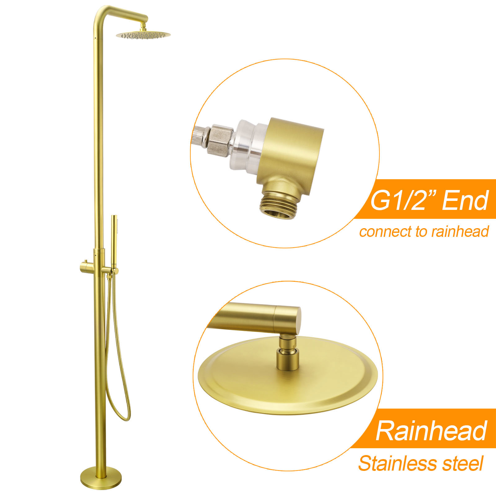 WELS Brushed Gold Twin Shower Handset Combo Set Outdoor Washing 10" Head 316 SUS — image 2