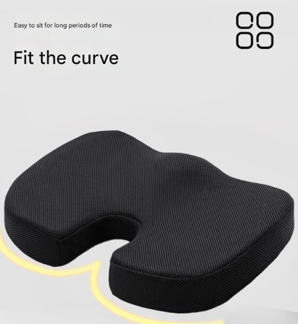 Black Ergonomic U‑Shaped Memory Foam Seat Cushion, Tailbone Relief & Posture Support with Breathable Cover — image 4