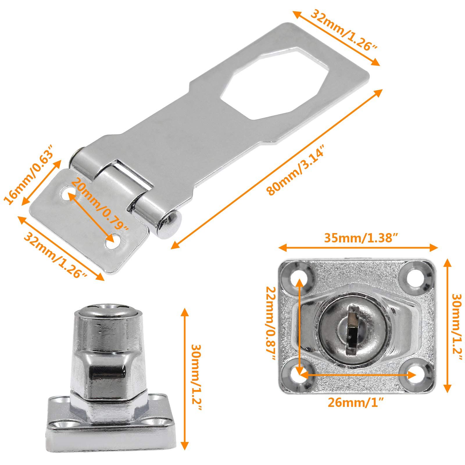 2Pcs Keyed Hasp Locks 3 Inch Twist Knob Keyed Locking Hasp, Metal Safety Hasp Latches Keyed Different for Small Doors โ image 3