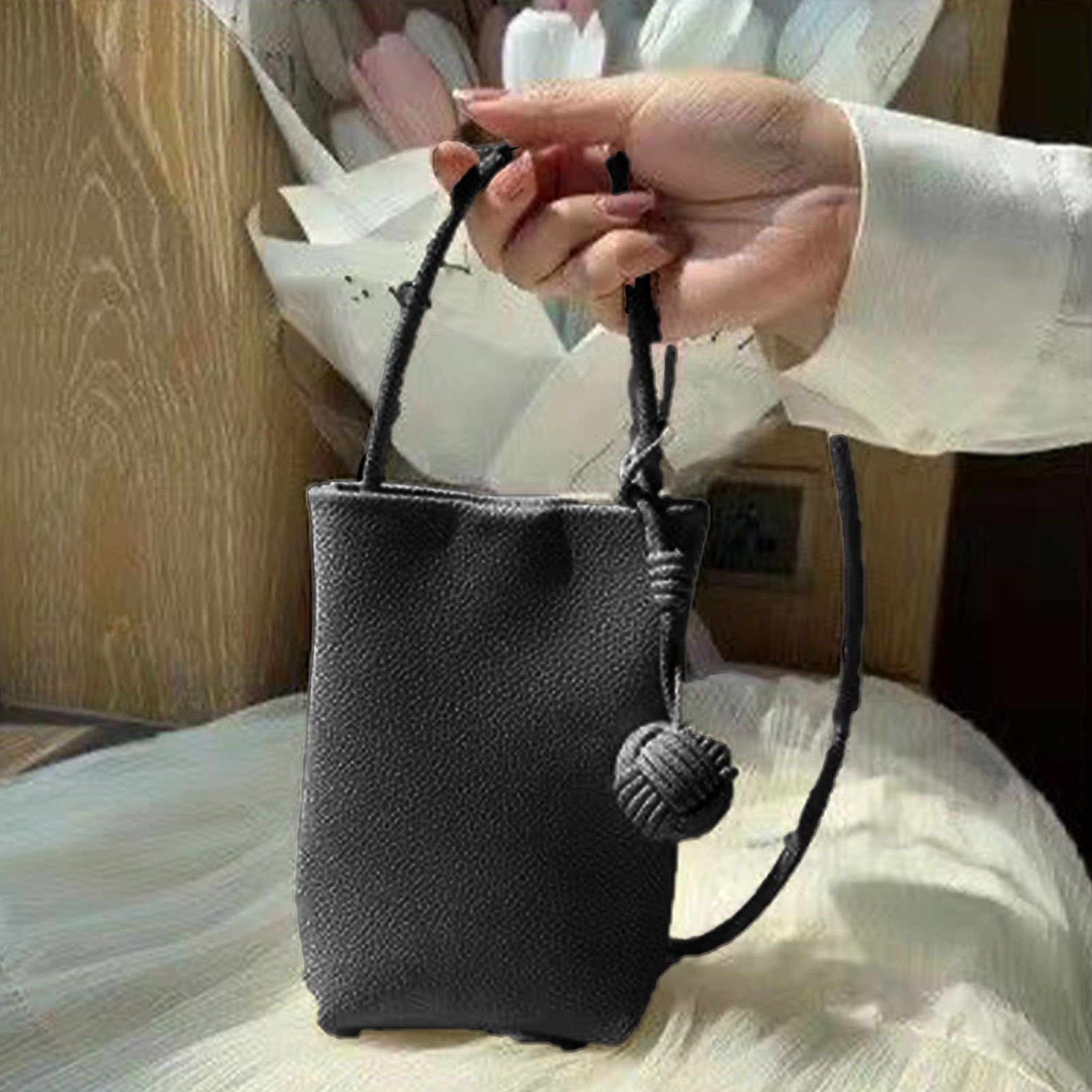 Cell Phone Shoulder Bag PU Leather Cute Mini Wallet Over Shoulder Strap Messenger Bag for Women Black โ image 5