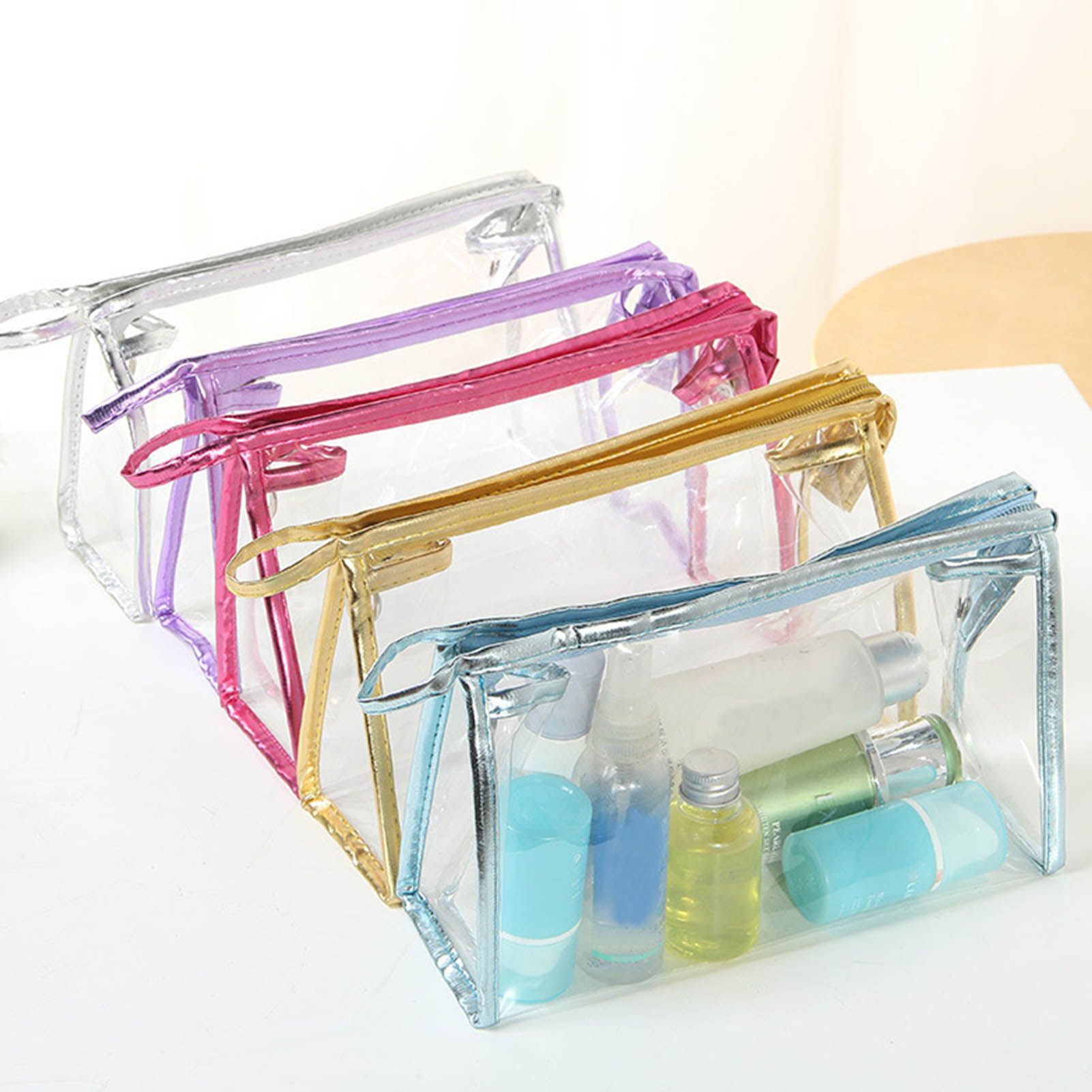 5PCS Clear Cosmetic Bag Five Colors Transparent Fashion PU Leather Handbag Makeup Bag Travel Storage Bag — image 5