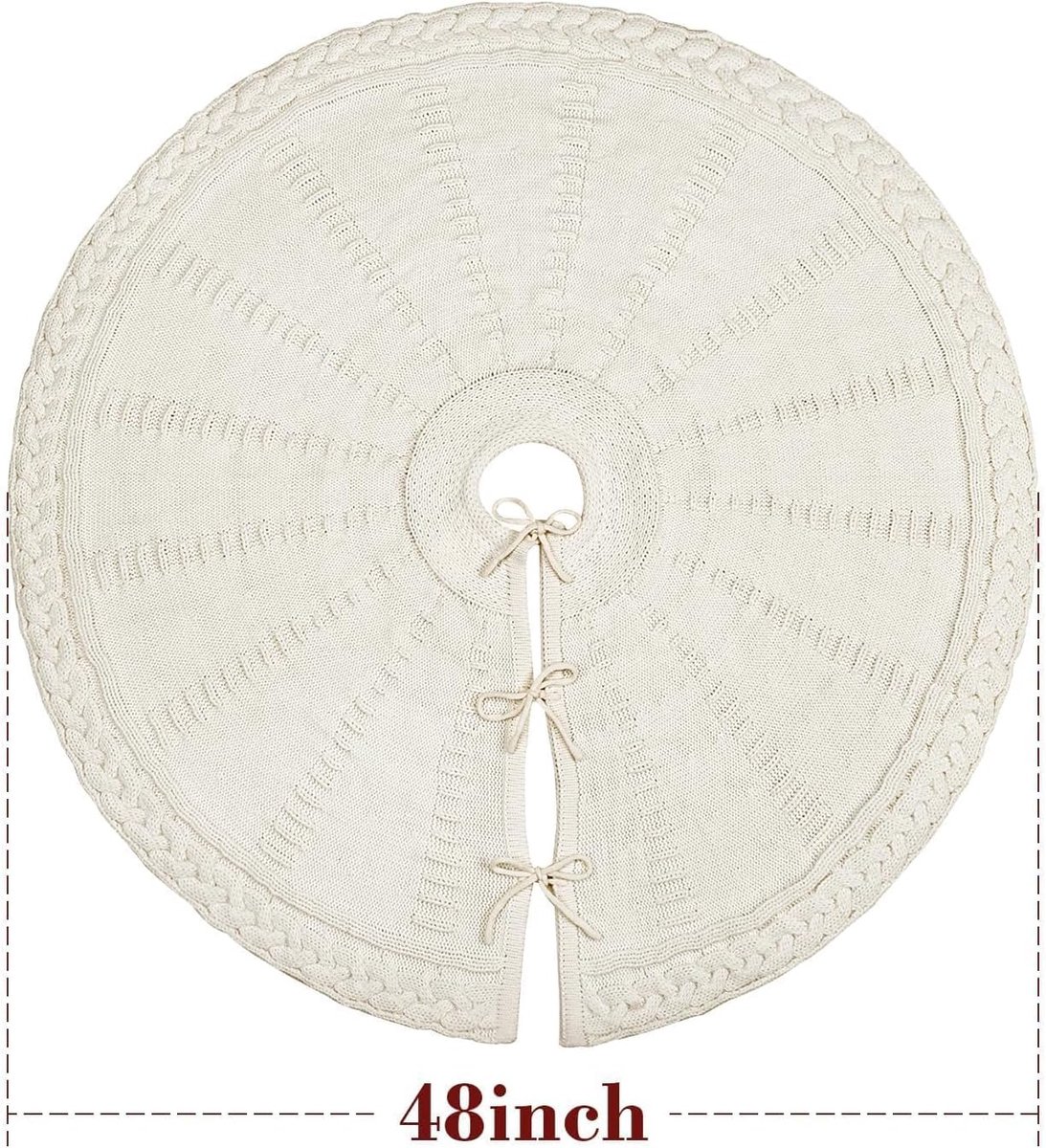 48-inch Christmas tree skirt - Braided cable knit tree skirt - for a 7.5-foot tree - Cream white tree skirt - Vintage tree skirts - Rustic farmhouse Christmas — image 5