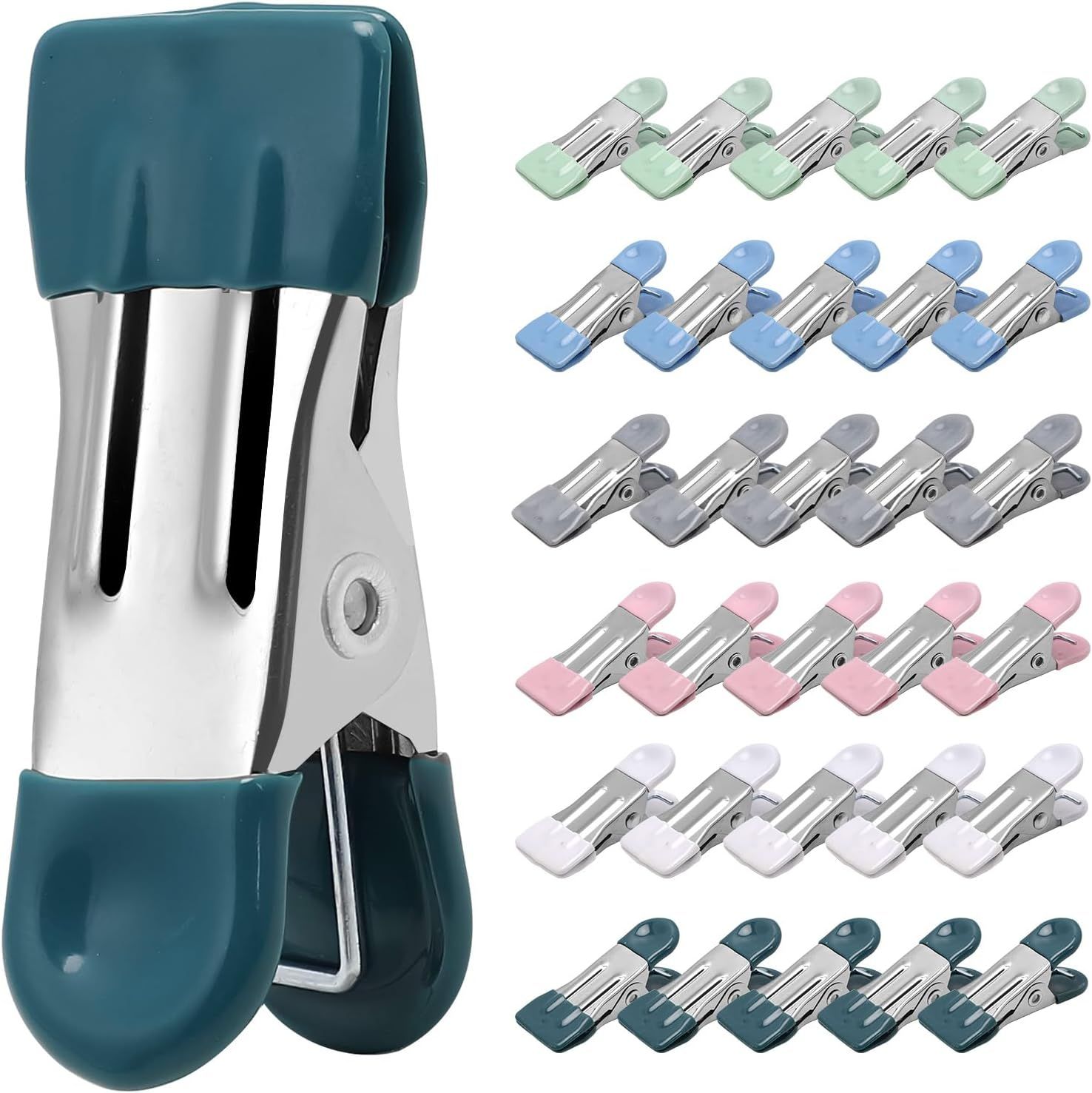 Clothes Pins Heavy Duty 30 Pack, 2.17 Inch Metal Chip Clips, Clothespins for Photo Drying Clothesline Laundry Sock, Bag Clips for Food Kitchen Stainless Steel
