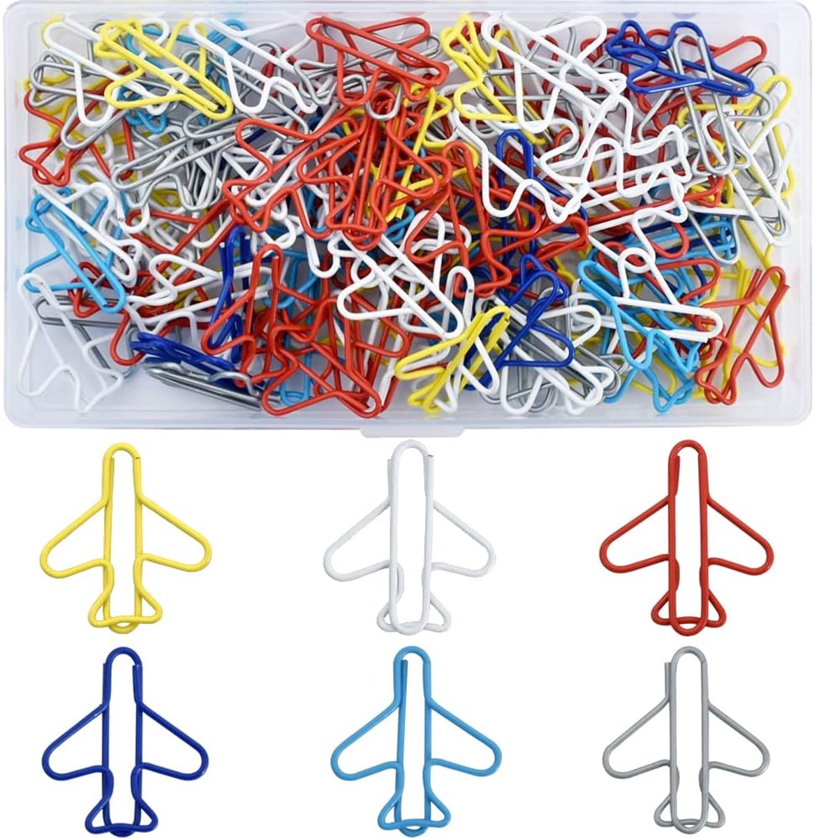 Paperclips - Pack of 100, creative paperclips in the shape of a small airplane in rainbow colors - Available in multiple colors - Fun metal bookmarks in the