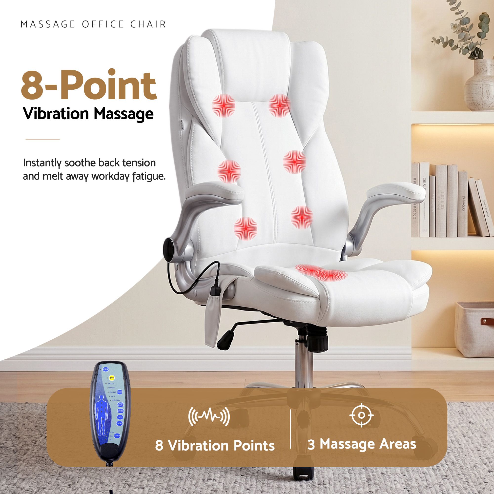Artiss 8 Point Massage Office Chair PU Leather White โ image 4