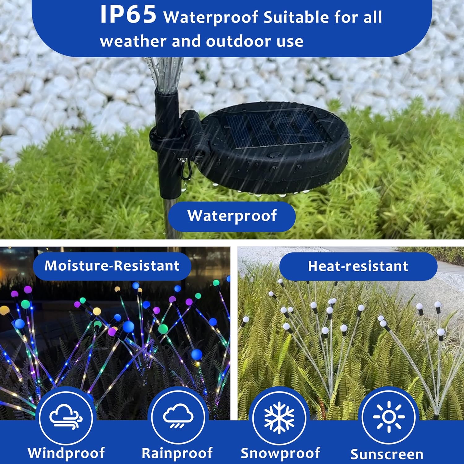 Solar garden lights, Christmas decoration, solar-powered fairy-tale outdoor lights, waterproof, 1-pack, 8 LEDs that move in the wind, dancing fireflies as — image 2