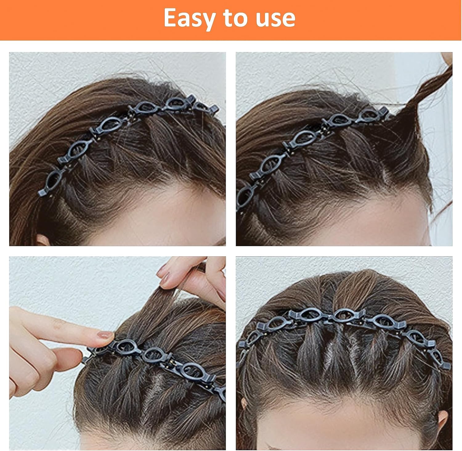 Double Bangs Hairstyle Hairpin,2 Pack Hairpin Headband Twist Clip Headband with Toothed Headband Braid Tool Hair Band With Clips for Girls Women Fashion Hair — image 3