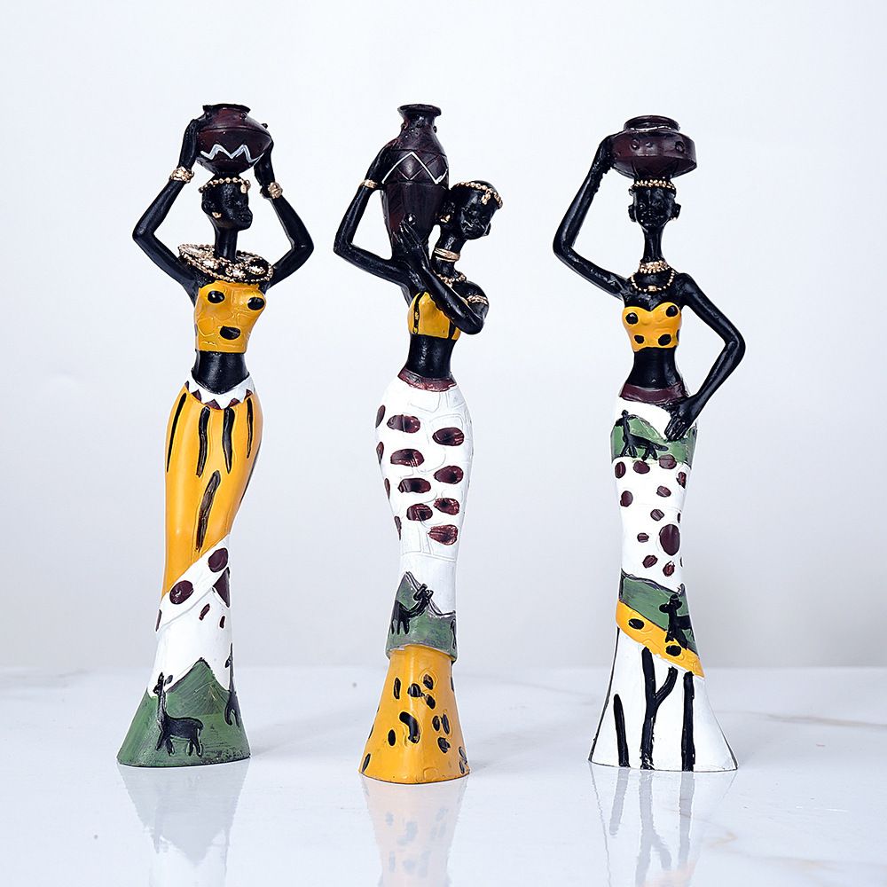 3pcs Vintage African Statue. Hand Sculpture African American Figurines. Exotic Tribal Lady African Art Piece for Home Decor — image 2